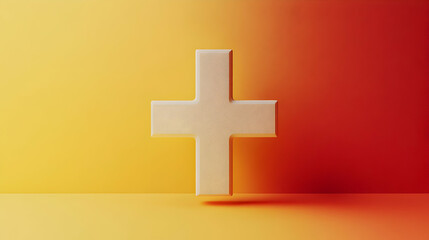 Obraz premium A white plus sign is centered against a gradient yellow to red background.
