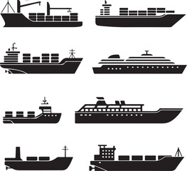 Silhouette of Shipping Vessels: This captivating image showcases an assortment of cargo ships. The stark silhouettes emphasize the sleekness of each vessel