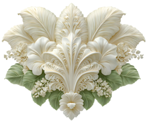 White Ornate Classical Floral Molding on Transparent Background