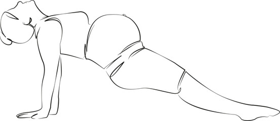 One continuous single drawing line art flat doodle mother, yoga, pregnant, female, indoor, lifestyle, pilates. Isolated image hand draw contour on a white background, hand drawn, not AI