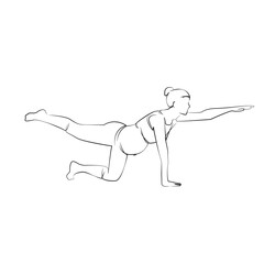 One continuous single drawing line art flat doodle mother, pregnant, lifestyle, yoga, sport, exercise, pregnancy. Isolated image hand draw contour on a white background, hand drawn, not AI