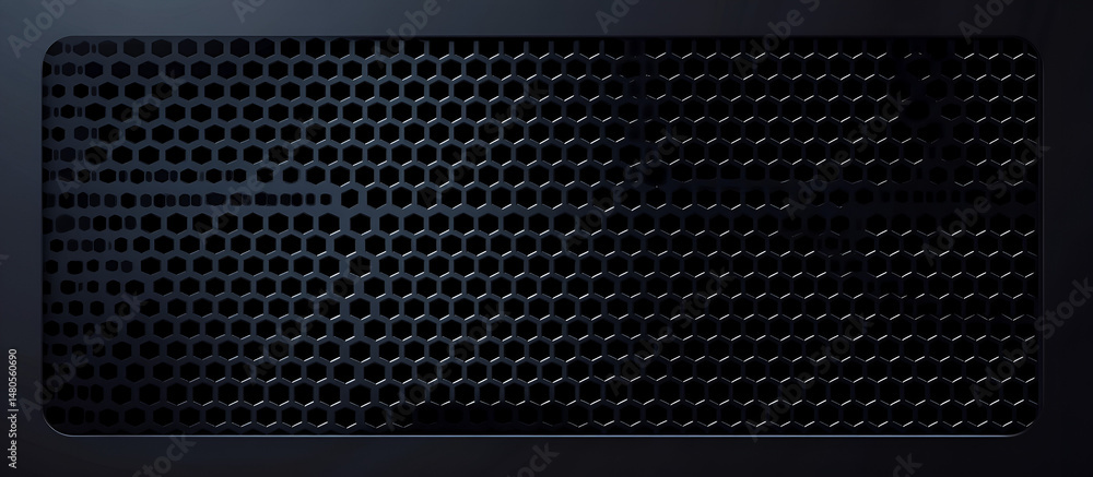 Poster a modern dark grille texture with hexagon honeycomb pattern and subtle metallic finish for backgroun