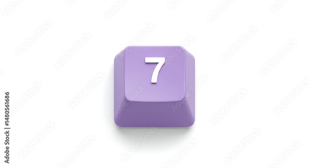 Poster Purple keyboard keycap with number 7 isolated on white