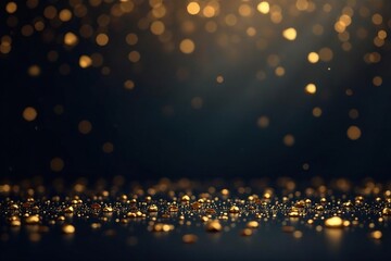 Fototapeta premium Elegant gold confetti falls on a dark background, perfect for celebratory events , party background, anniversary