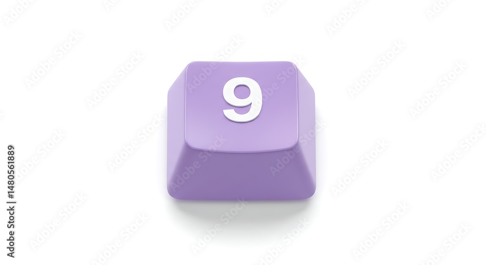 Poster isolated purple keyboard key with the number 9