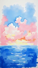 watercolor sunset over the sea