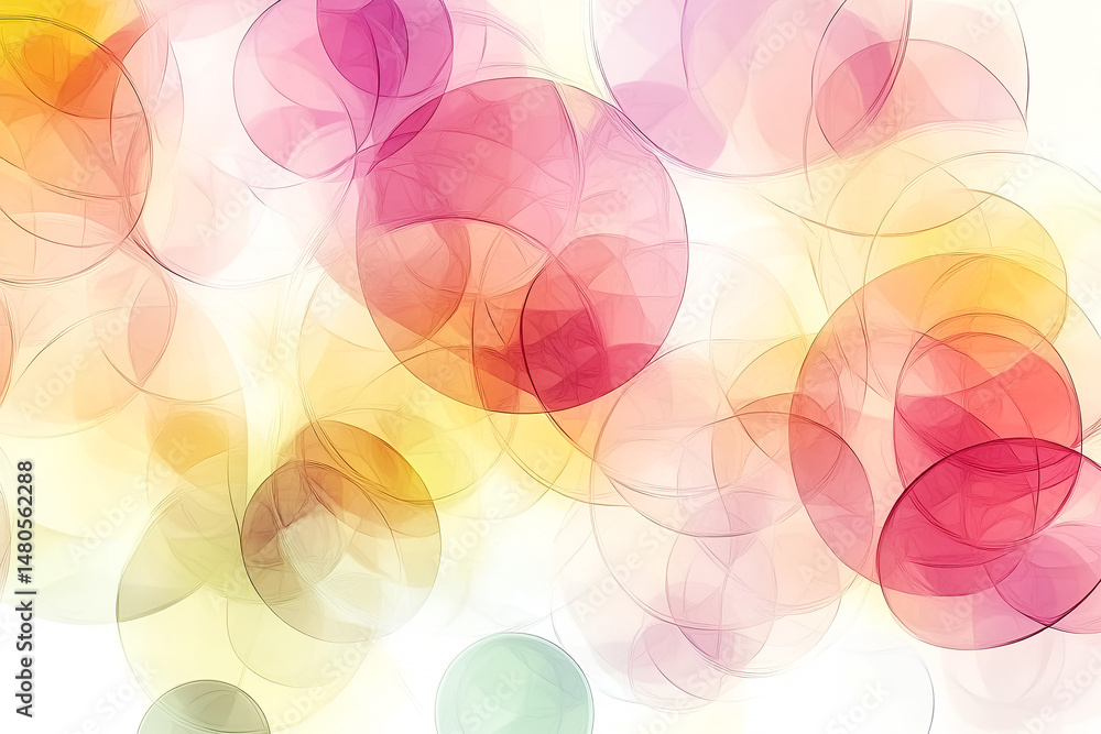 Poster abstract illustration of overlapping transparent circles with vibrant colors creating a beautiful ar