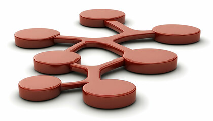 Abstract 3D rendering of interconnected nodes, resembling a network or system.  The nodes are cylindrical and connected by flowing lines
