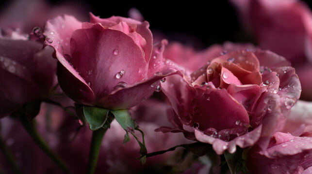 Close-Up of Pink Roses with Dew Drops
