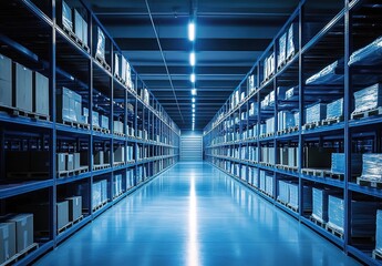 Warehouse Interior with Shelves and Boxes