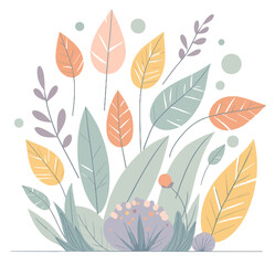 Fototapeta premium Colorful foliage illustration with abstract shapes and soft colors 