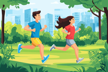 Young Couple Jogging in Urban Park