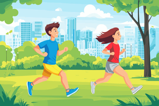 Young Couple Jogging in Urban Park