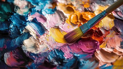 Fototapeta premium Paintbrush on a Palette with Mixed Colors