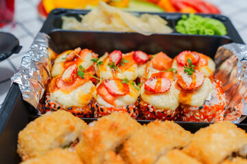 A set of rolls with different fillings and caps.