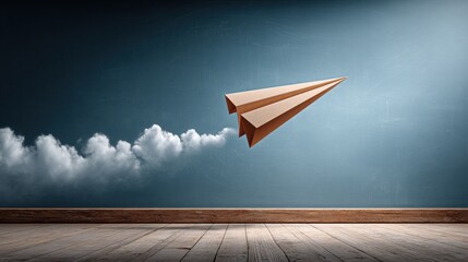 Nostalgic Paper Airplane Soaring by Vintage Classroom Chalkboard Wall