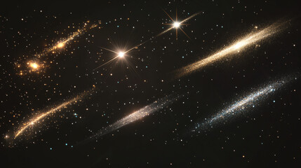 Assorted glittering effects including sparkling stars and flares, designed for visual enhancement in various digital or print layouts.