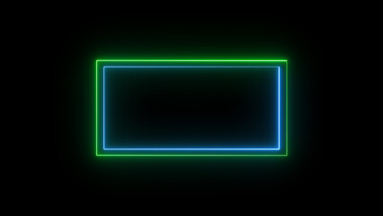 Glowing neon rectangle frame with a green and blue color scheme creating a modern and futuristic aesthetic against a black background