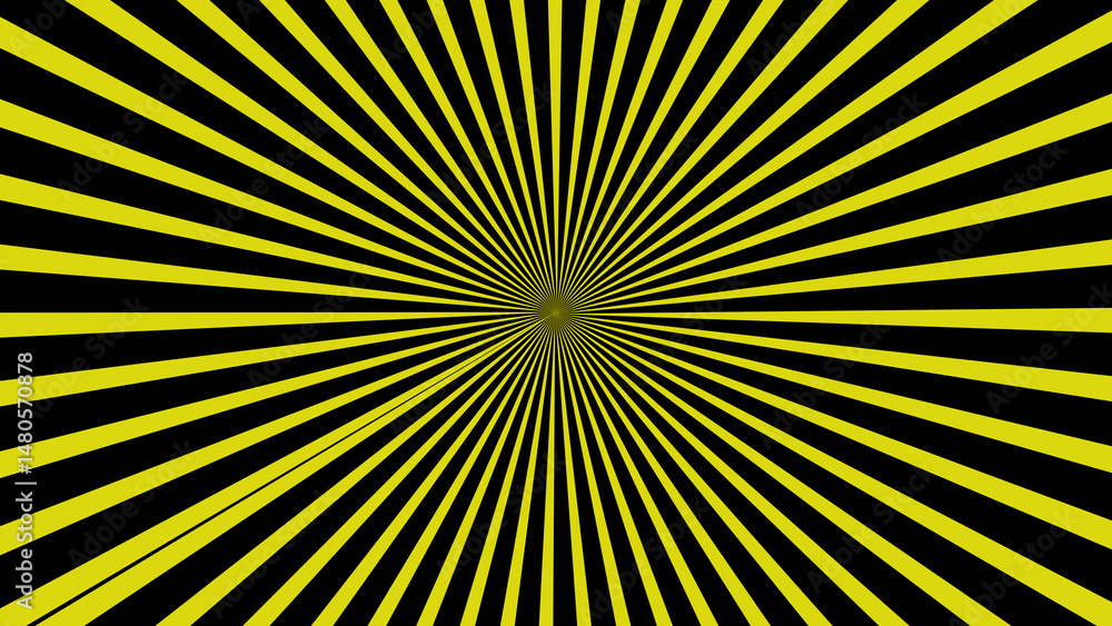 Poster abstract yellow and black radial burst design with concentric lines creating a dynamic and energetic