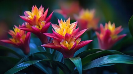Bromeliad Flowers with Vibrant Red and Yellow Petals