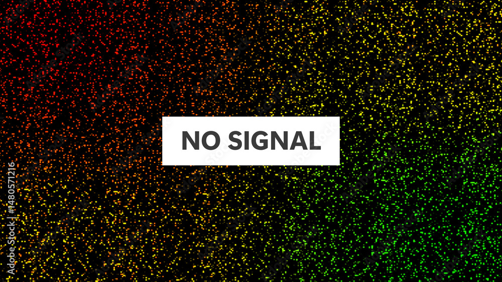 Poster no signal message displayed on a digital gradient background with abstract particles creating a mode