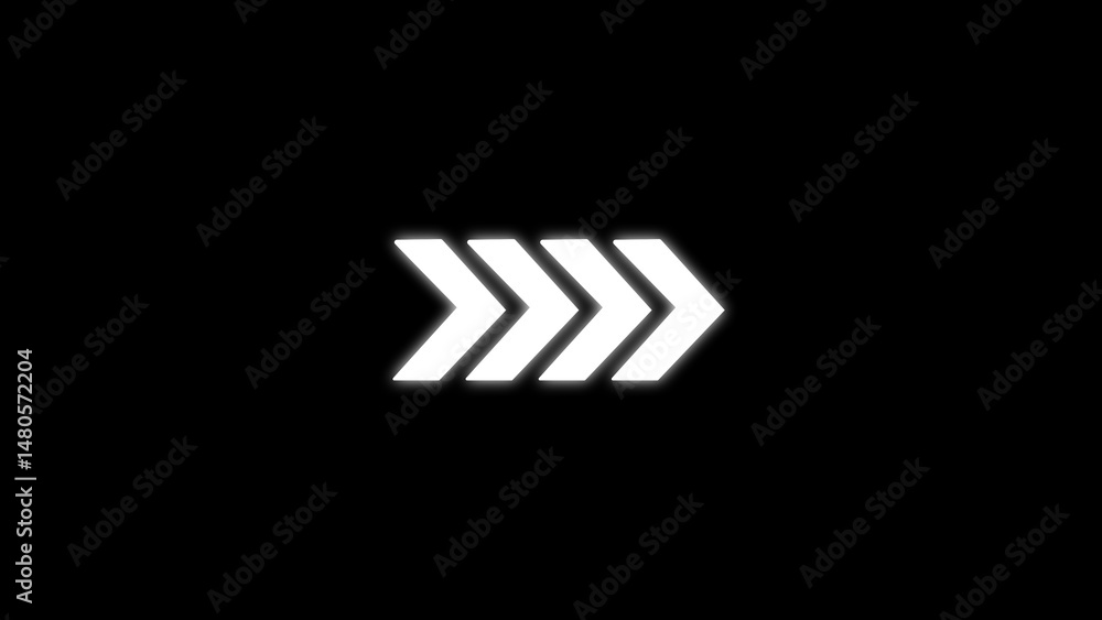 Poster simple white arrow elements arranged in a row with a glowing effect set against a deep black backdro