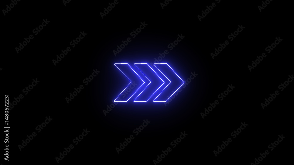 Poster three glowing neon blue arrows pointing rightward on a dark background suggesting direction and move