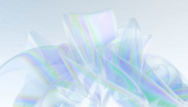Serene abstract crystal 3D render in light tones