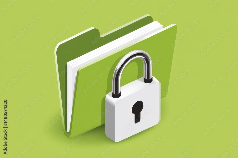 Poster secure data folder icon - a green folder icon with a white padlock, symbolizing data security and pr