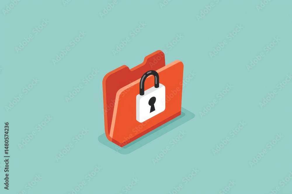 Poster secure data folder icon - orange folder icon with a padlock, symbolizing data security and privacy. 