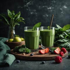 Green Cleanse Smoothie with Natural Decor.