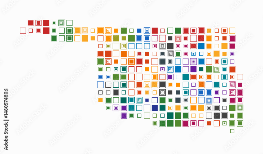 Poster oklahoma, shape of the state build of colored cells. digital style map of the oklahoma on white back