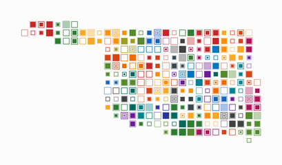 Oklahoma, shape of the state built of colored cells. Digital style map of Oklahoma on a white background. Large size square blocks. Classy vector illustration.