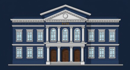 Fototapeta premium Classic Blue Bank Building Exterior Illustration
