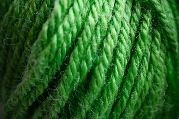 Closeup of green yarn textured background