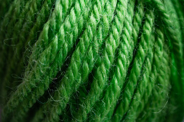 Closeup of green yarn textured background