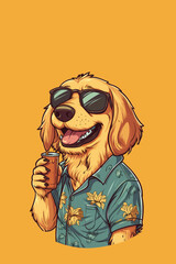 Summer Vibes: Cartoon Dog in Sunglasses with Drink