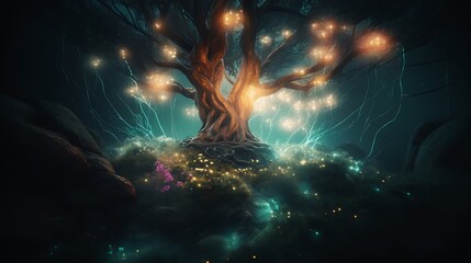 Glowing Tree with Fantasy Forest.