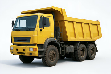Bright yellow dump truck on a clean background.