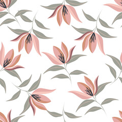 Elegant trendy vector ditsy floral seamless pattern design of beautiful abstract flowers and leaves. Foliage repeat texture background. Suitable for wallpaper, surface printing and textile