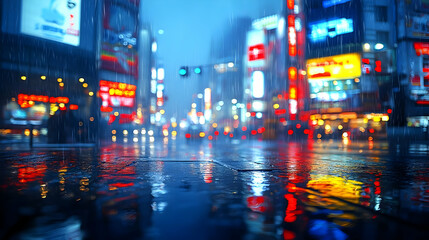 Obraz premium Rainy Night Cityscape with Vibrant Neon Lights