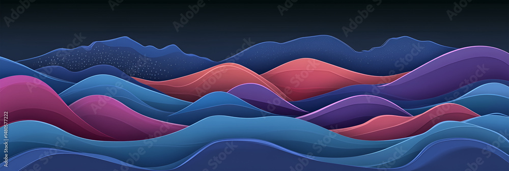 Poster abstract layered colorful landscape art with stylized flowing forms and gradient textures for modern