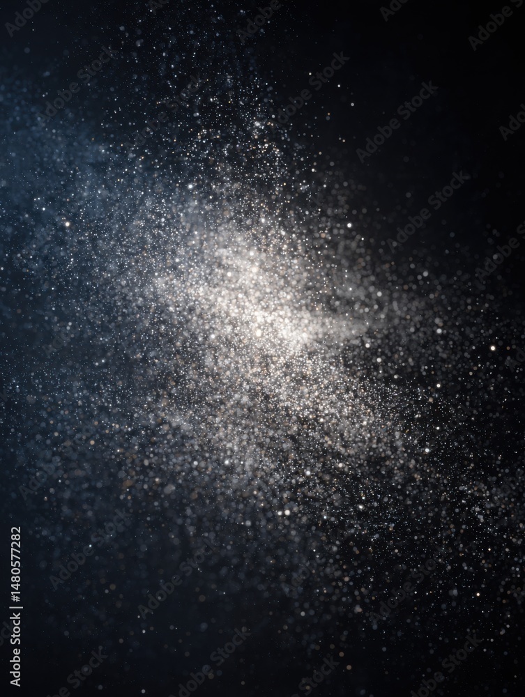 Poster abstract glitter explosion on dark background close up shot of sparkling dust particles creating a n