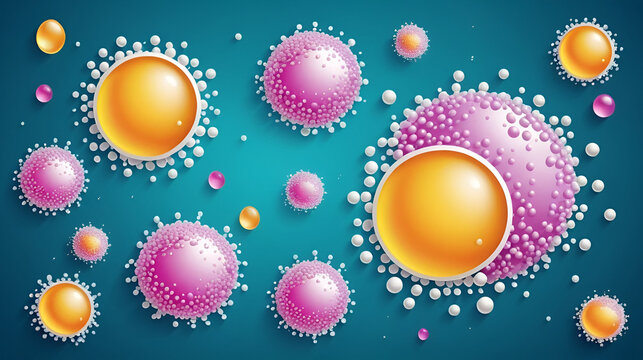 Lipid emulsification, Fat Molecule, Lipid droplets, Lipid Digestion. Large fat globules are emulsified into small fat droplets. Bile salt. Gallbladder. Micelle formation. Vector Illustration.
