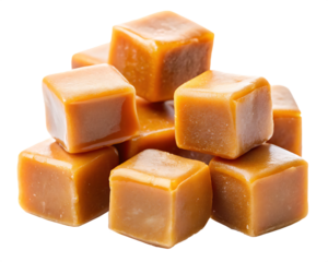 caramel cubes isolated on white background, PNG