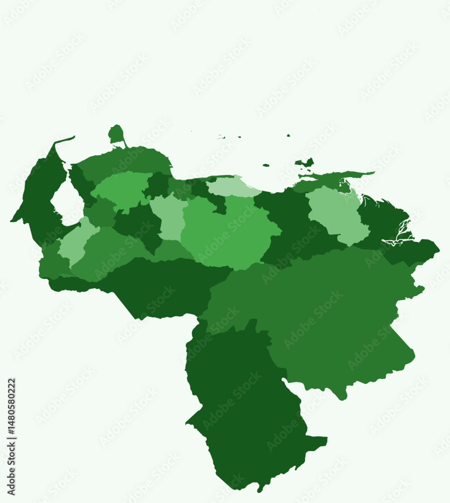 Poster map of venezuela with regions. just a simple country border map with region division. green color pa
