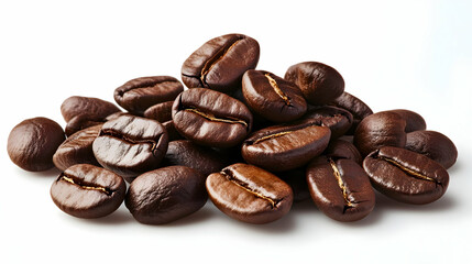 Obraz premium Roasted Coffee Beans Pile on White Background