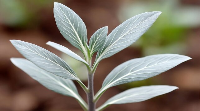 Silverleaf Plant Close Up - Detailed close-up of a silverleaf plant, showcasing its unique leaf texture and delicate veins. The blurred background enhances the plant's beauty