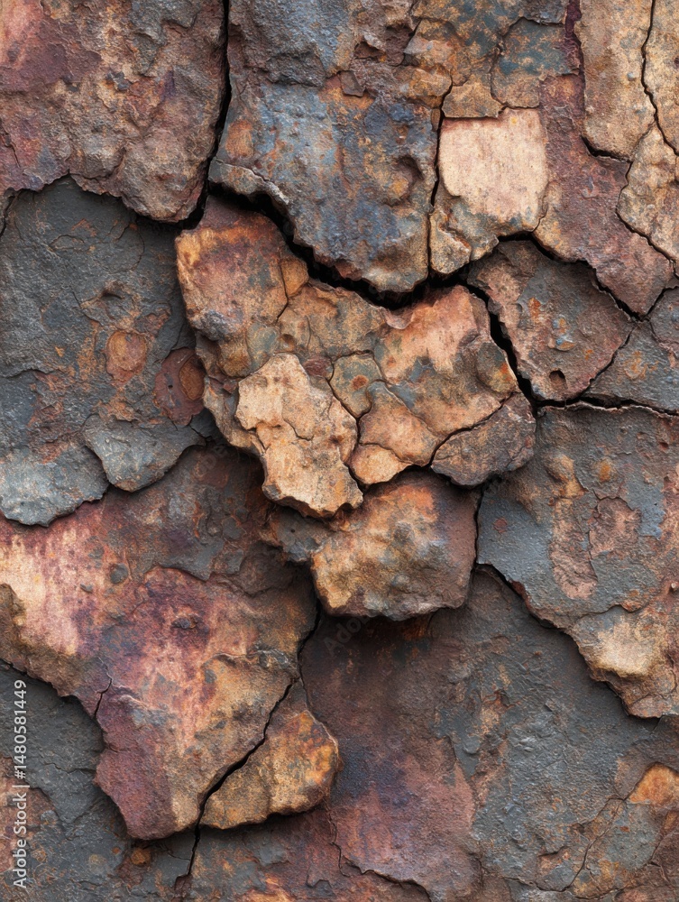Poster weathered metal surface with rust and cracks close up abstract texture background industrial decay c