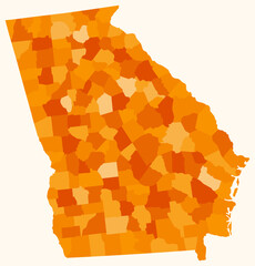 Map of Georgia with counties. Just a simple state border map with county division. Orange color palette. Plain State of Georgia shape with administrative division. Vector illustration.